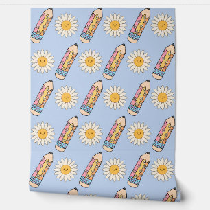 Groovy School Wallpaper mit Stiften & Blume Tapete