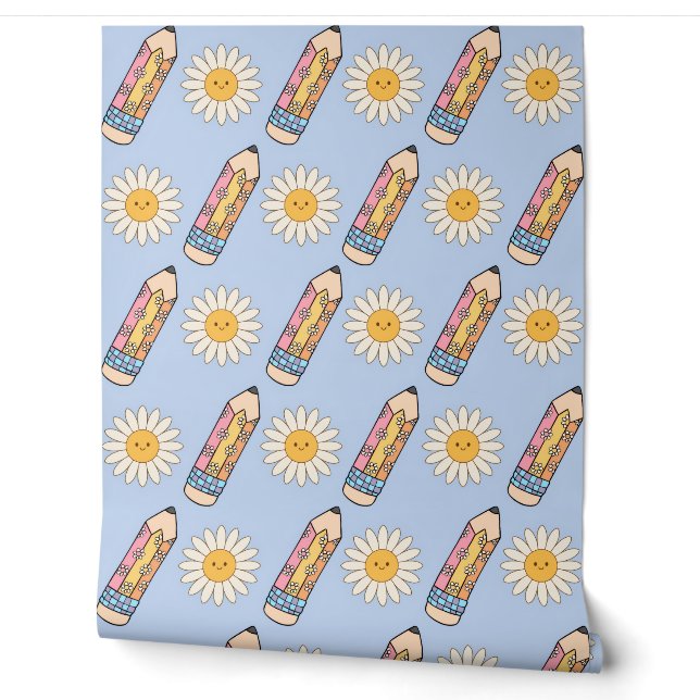 Groovy School Wallpaper mit Stiften & Blume Tapete (Abrollen)