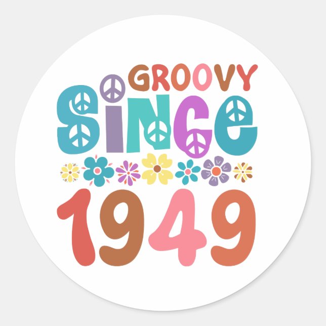 Groovy seit 1949 runder aufkleber (Vorderseite)