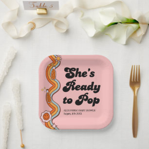 Groovy Sie ist bereit Retro Dusty Rose zu rocken Pappteller