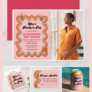Groovy Sie ist bereit Retro staubige Rose Foto zu  Einladung