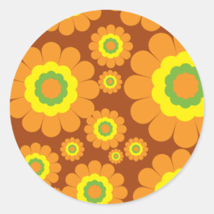 Groovy Siebzigerjahre Blumen Runder Aufkleber