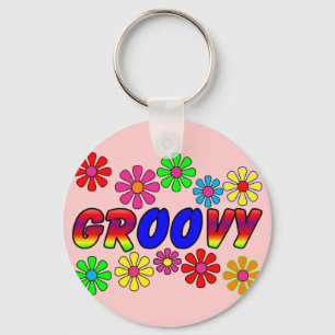 Groovy Siebzigerjahre Retro Blumen-Power-Geschenke Schlüsselanhänger
