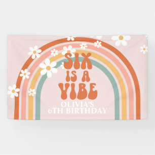 Groovy Six ist ein Vibe Regenbogen Daisy 6. Geburt Banner