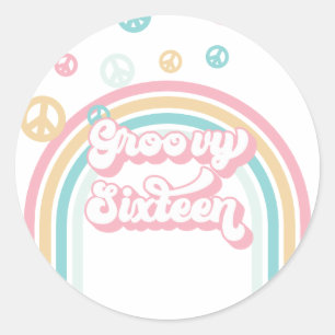 Groovy Sixteen Retro Sommer Regenbogen Runder Aufkleber