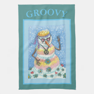 GROOVY SNOWMAN FRIEDENSSIGN, CHRISTMAS KITCHEN TOW GESCHIRRTUCH