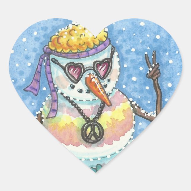 GROOVY SNOWMAN, PEACE SIGN CHRISTMAS STICKERS Hrt (Vorderseite)