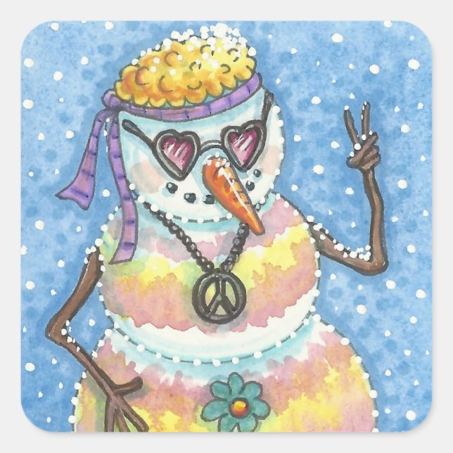 GROOVY SNOWMAN, PEACE SIGSTMAS STICKERS Squ (Vorderseite)