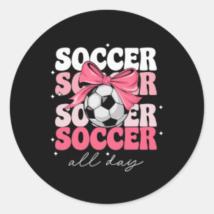 Groovy Soccer Coquette Schleife Mädchen Frauen Fuß Runder Aufkleber