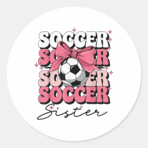 Groovy Soccer Sister Coquette Bow Soccer Runder Aufkleber