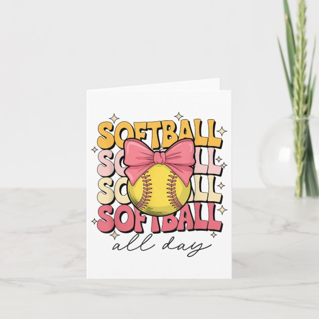 Groovy Softball Coquette Bow Softball Lover Softba Karte (Vorderseite)
