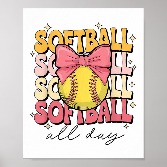 Groovy Softball Coquette Bow Softball Lover Softba Poster (Vorne)