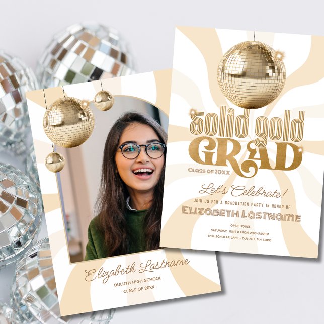 Groovy Solid Gold Grad Disco Graduation Party Einladung (Von Creator hochgeladen)