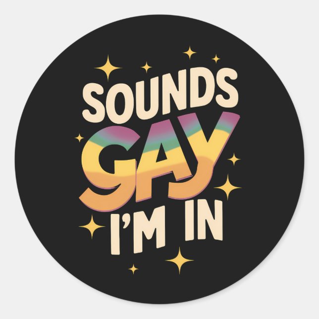 Groovy Sounds Gay I bin in LGBT Rainbow Pride Runder Aufkleber (Vorderseite)
