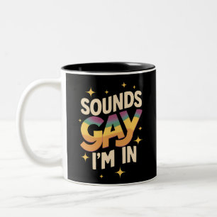 Groovy Sounds Gay I bin in LGBT Rainbow Pride Zweifarbige Tasse
