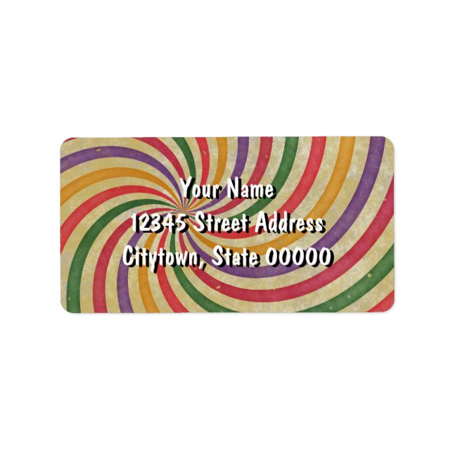 Groovy Spiral Sunbeam Ray Swirl Design grungy Adressaufkleber (Vorne)