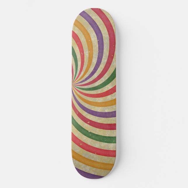Groovy Spiral Sunbeam Ray Swirl Design grungy Skateboard (Vorderseite)