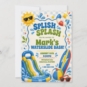 Groovy Splish Splash Wasserrutsche Geburtstag Einladung