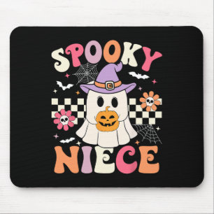 Groovy Spooky Niece Retro Ghost Holding Pumpkin Ha Mousepad