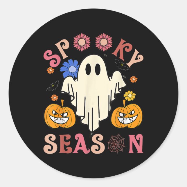 Groovy Spooky Season Niedlich Ghost Holding Pumpki Runder Aufkleber (Vorderseite)