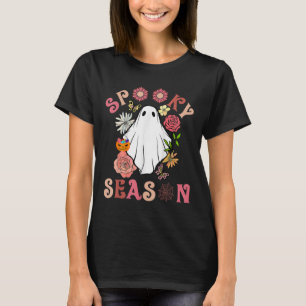 Groovy Spooky Season Niedlich Ghost Holding Pumpki T-Shirt