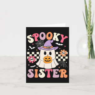 Groovy Spooky Sister Retro Ghost Holding Pumpkin H Karte