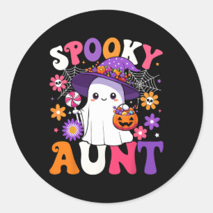 Groovy Spooky Tante Halloween Ghost Pumpkin Hallow Runder Aufkleber