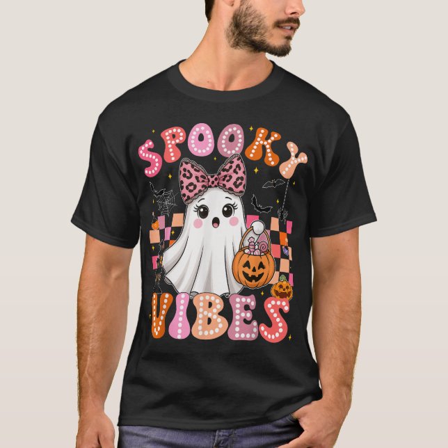 Groovy Spooky Vibes Niedlich Boo Ghost Halloween T-Shirt (Vorderseite)
