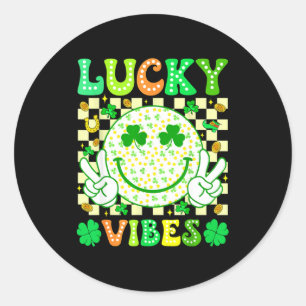Groovy St. Patricks Day Glückliche Vibes Kleeblatt Runder Aufkleber