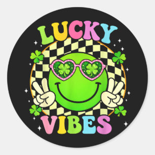 Groovy St. Patrick's Day Glücksvibes Kleeblatt Fra Runder Aufkleber