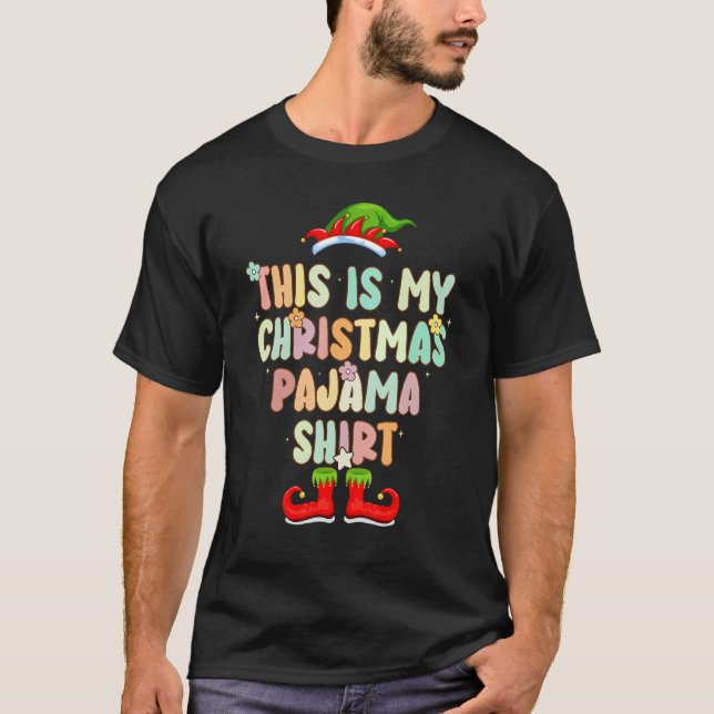 Groovy Style Elf Hat Pajama Christmas T-Shirt (Vorderseite)