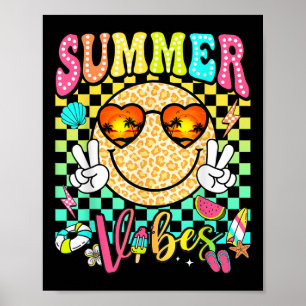 Groovy Summer Vibes Women Girl Kids Summer Beach V Poster