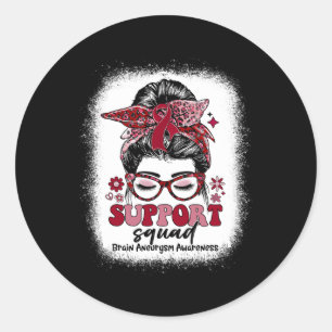 Groovy Support Squad Messy Bun Brain Aneurysm Runder Aufkleber