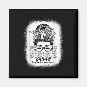 Groovy Support Squad Messy Bun Lung Cancer Awarene Magnet