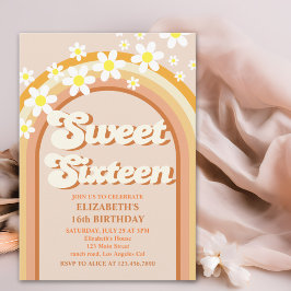 Groovy Sweet Sixteen | Retro Rainbow & Daisy Flowe Einladung