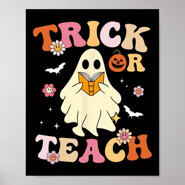 Groovy Teacher Halloween Trick oder lehren Retro F Poster (Vorne)