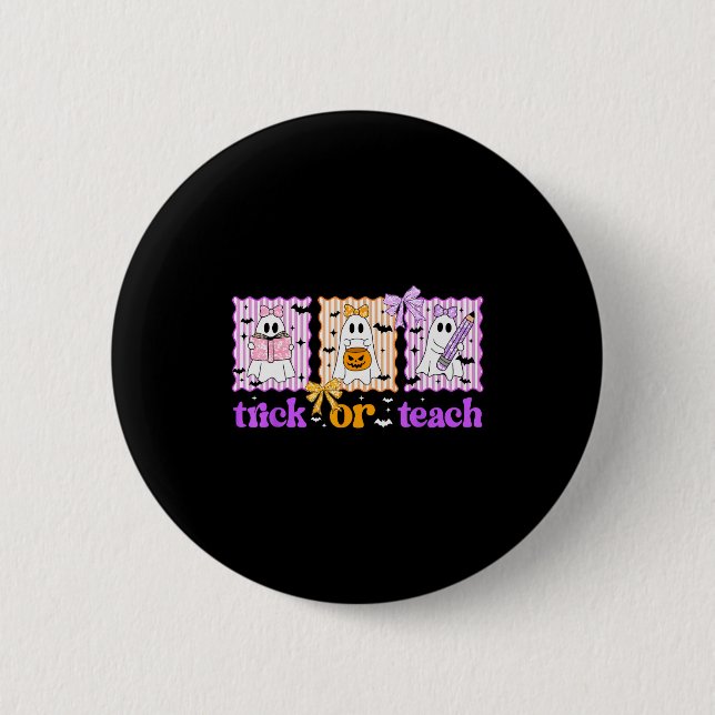 Groovy Teacher Halloween Trick Or Teach Ghost Men  Button (Vorderseite)