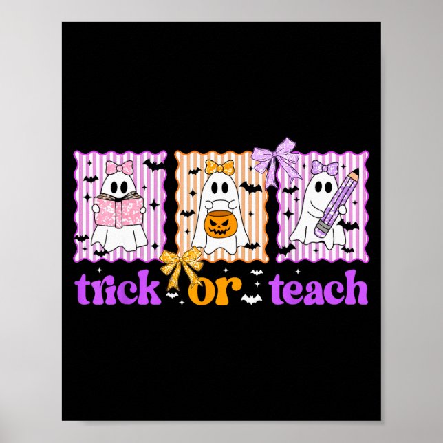 Groovy Teacher Halloween Trick Or Teach Ghost Men  Poster (Vorne)