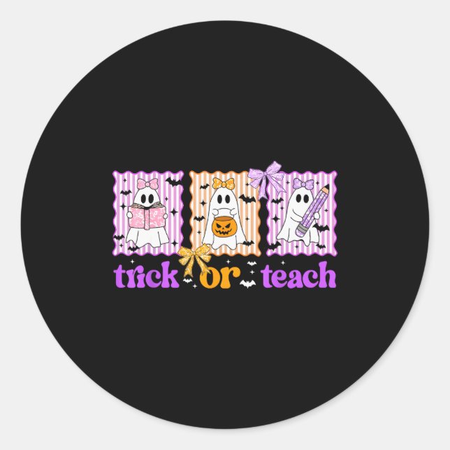 Groovy Teacher Halloween Trick Or Teach Ghost Men  Runder Aufkleber (Vorderseite)
