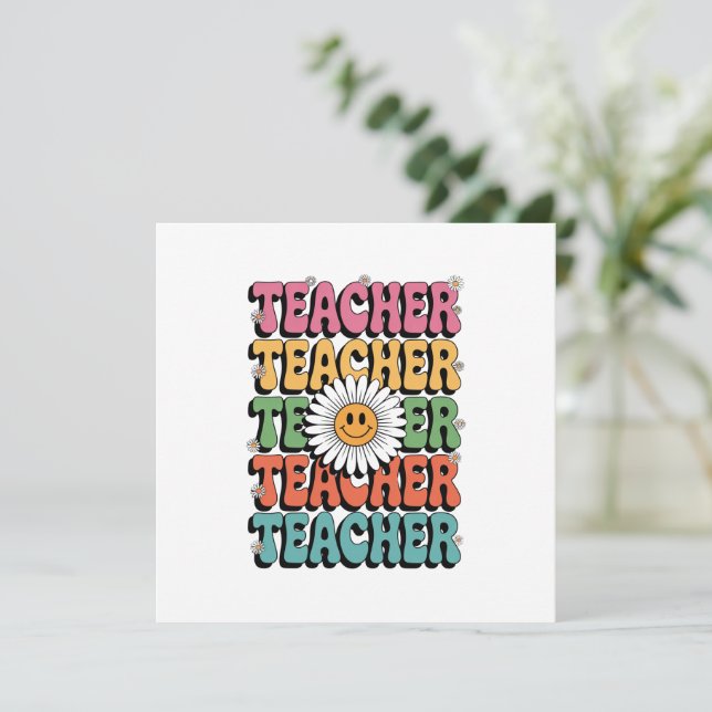 Groovy Teacher Niedlich Daisy Blume Retro Back Sch Einladung (Stehend Vorderseite)