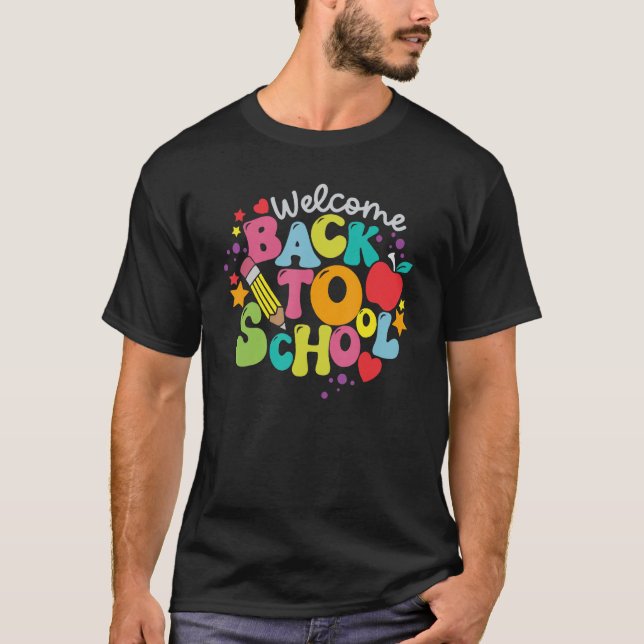 Groovy Teacher Vibes Elementary Retro Welcome Back T-Shirt (Vorderseite)