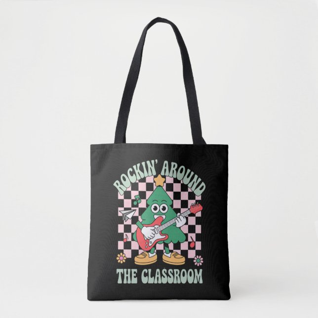 Groovy Teacher Xmas Rockin' Rund um das Klassenzim Tasche (Vorderseite)