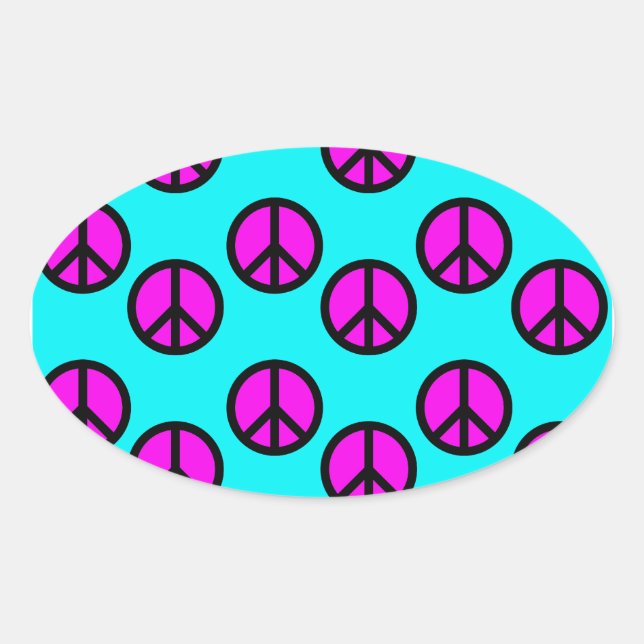 Groovy Teen Hippie Aquamarine und Lila Friedenszei Ovaler Aufkleber (Vorderseite)