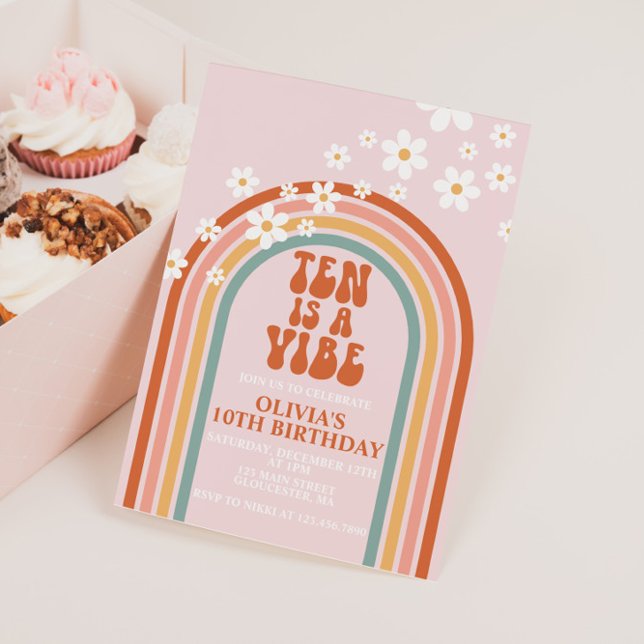 Groovy Ten ist ein Vibe daisy Regenbogen 10. Gebur Einladung (Von Creator hochgeladen)