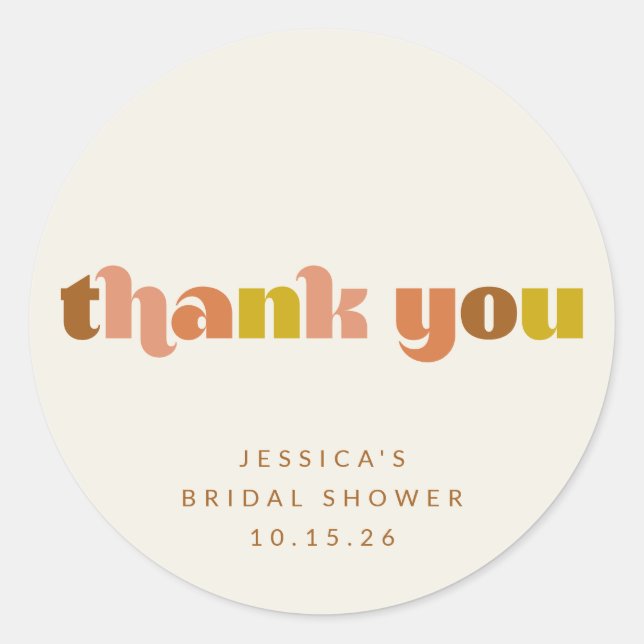 Groovy Terracotta Peach Retro Text Custom Dusche Runder Aufkleber (Vorderseite)