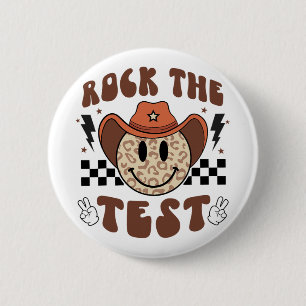 Groovy Test Day rockte das Testlächeln Cowboy Boys Button