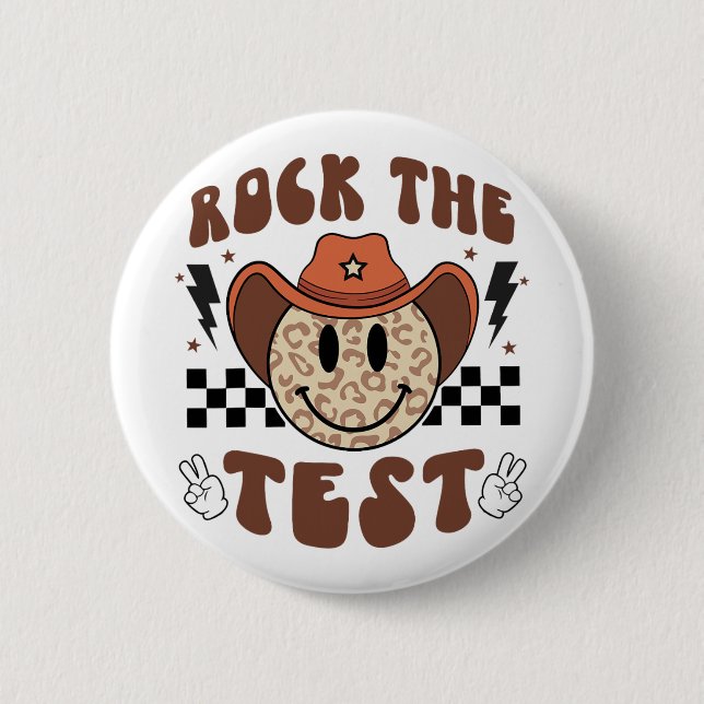 Groovy Test Day rockte das Testlächeln Cowboy Boys Button (Vorderseite)