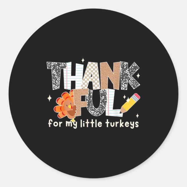 Groovy Thankful For My Little Turkeys Thanksgiving Runder Aufkleber (Vorderseite)