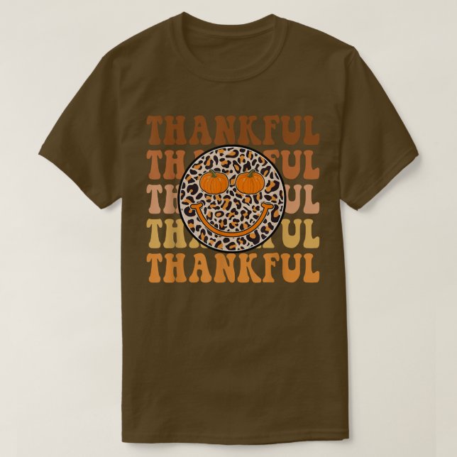 Groovy Thankful Hello Fall Leopard Retro Herbst T-Shirt (Design vorne)