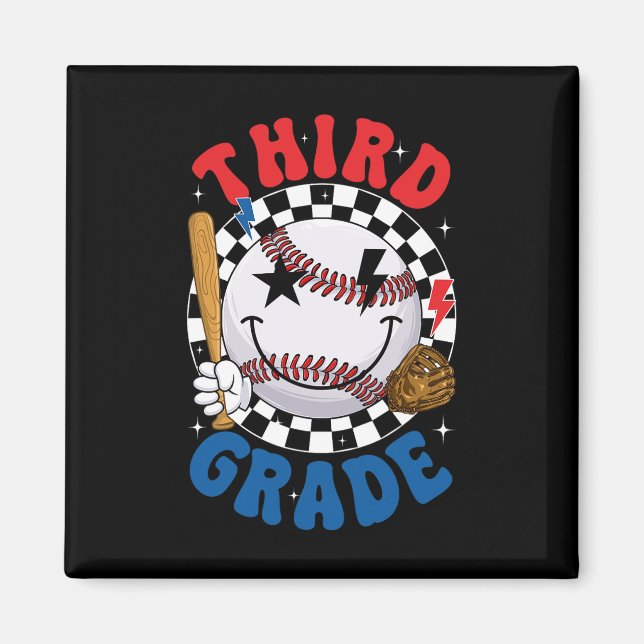 Groovy Third Grade Team Baseball Erster Schultag Magnet (Vorne)
